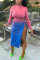 Blue Sexy Sleeve O neck Step Skirt Knee-Length Ombre Dresses