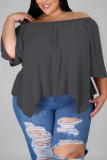 Gray Fashion Casual Bateau Neck Half Sleeve Regular Sleeve Solid Plus Size Tops