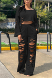 Black Casual Geometric pencil Long Sleeve Two Pieces