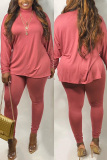 Pink Fashion Casual Sportswear Long Sleeve Turtleneck Regular Sleeve Regular Solid Two Pieces
