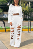 White Casual Geometric pencil Long Sleeve Two Pieces