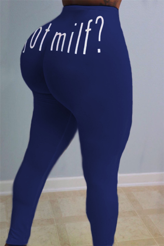 Blue Elastic Fly Mid Print pencil Pants Bottoms