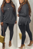 Gray Fashion Casual Sportswear Long Sleeve Turtleneck Regular Sleeve Regular Solid Two Pieces