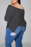 Gray Fashion Casual Bateau Neck Half Sleeve Regular Sleeve Solid Plus Size Tops