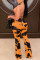 Orange Elastic Fly Mid Print Boot Cut Pants Bottoms
