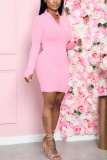 Pink Fashion Sexy Regular Sleeve Long Sleeve Hooded Collar Mini Solid Dresses