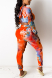Orange Fashion Casual adult Ma'am Tie Dye Two Piece Suits pencil Long Sleeve Two Pieces