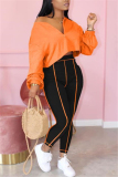 Orange Fashion Sexy Adult Patchwork Solid Patchwork V Neck Long Sleeve One Shoulder Short Two Pieces