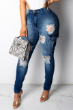 Blue Fashion Casual Skinny Patchwork Solid Jeans