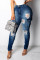 Blue Fashion Casual Skinny Patchwork Solid Jeans