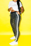 Silver Elastic Fly Striped Sequin pencil Pants Bottoms