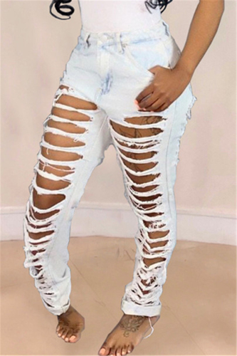 White Fashion Sexy Regular Solid Jeans