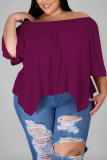 Pink Fashion Casual Bateau Neck Half Sleeve Regular Sleeve Solid Plus Size Tops