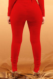 Red knit Elastic Fly High Print Solid Split Draped pencil Pants Bottoms