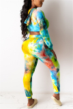 Yellow Fashion Casual adult Ma'am Tie Dye Two Piece Suits pencil Long Sleeve Two Pieces