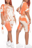 Orange Fashion Casual Long Sleeve Oblique Collar Regular Sleeve Regular Print Two Pieces