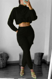 Brown Casual Sportswear Solid Turtleneck Long Sleeve Short Two Pieces