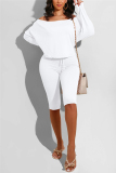 White Casual Long Sleeve Boat Neck Regular Sleeve Regular Solid Two Pieces
