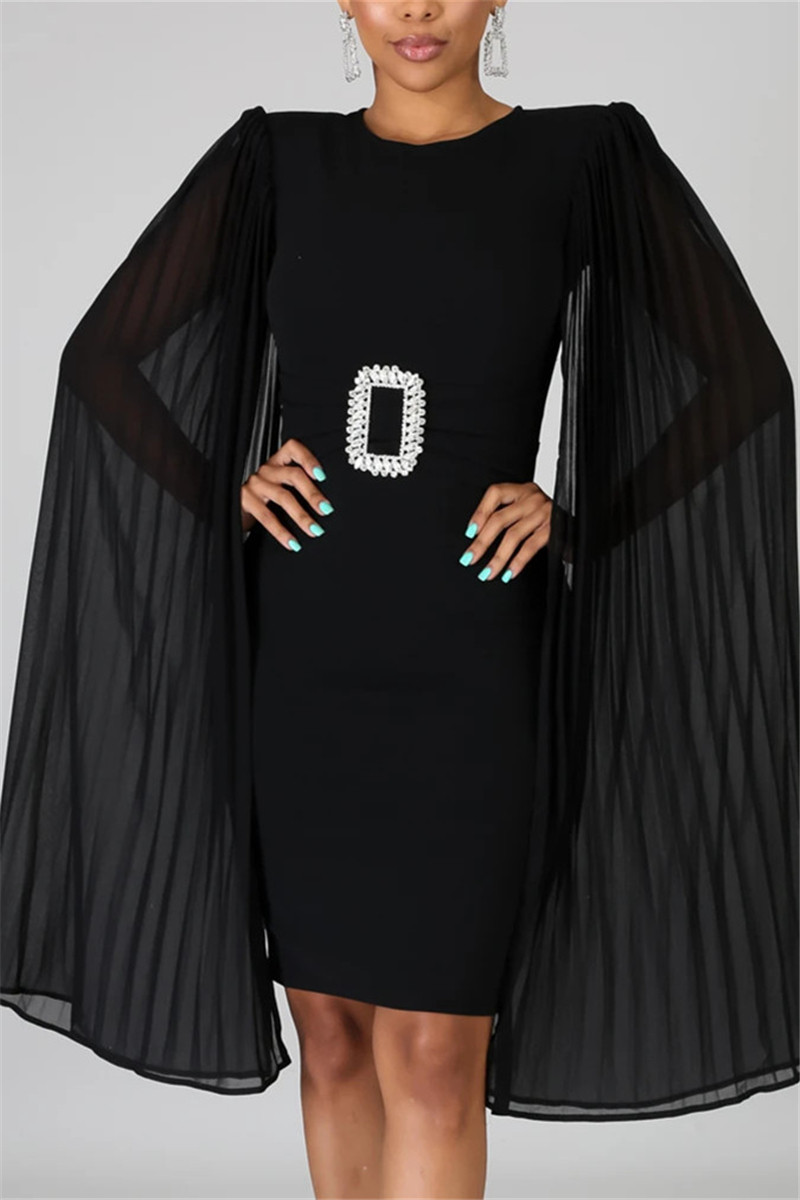 

Black Fashion Regular Sleeve Long Sleeve O Neck A Line Knee Length Solid Dresses