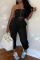Black Fashion Sexy Sleeveless Strapless Off The Shoulder Short Solid Two Pieces