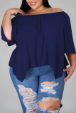Blue Fashion Casual Bateau Neck Half Sleeve Regular Sleeve Solid Plus Size Tops