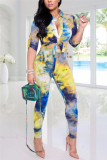 Green Fashion adult Ma'am Lightly cooked Patchwork Print Two Piece Suits pencil Three Quarter Two Pieces