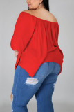 Dark Red Fashion Casual Bateau Neck Half Sleeve Regular Sleeve Solid Plus Size Tops