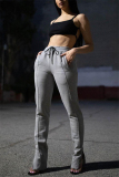 Grey Fashion Street Adult Solid Slit Boot Cut Bottoms
