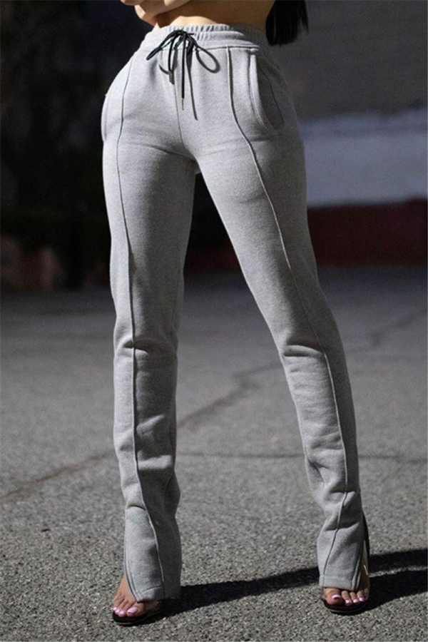 Grey Fashion Street Adult Solid Slit Boot Cut Bottoms
