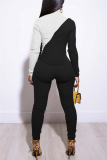 White Sexy contrast color pencil Long Sleeve Two Pieces