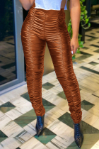 Brown Fashion Casual Skinny Solid Trousers
