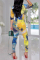Yellow Fashion adult Ma'am Lightly cooked Patchwork Print Two Piece Suits pencil Three Quarter Two Pieces