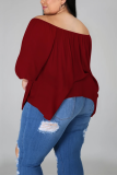 Red Fashion Casual Bateau Neck Half Sleeve Regular Sleeve Solid Plus Size Tops
