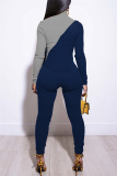 Grey Sexy contrast color pencil Long Sleeve Two Pieces