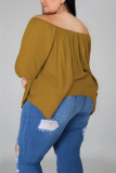 Earthy Yellow Fashion Casual Bateau Neck Half Sleeve Regular Sleeve Solid Plus Size Tops