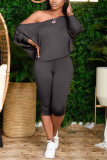 Grey Sexy Solid pencil Long Sleeve Two Pieces