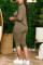 Khaki Sexy Solid pencil Long Sleeve Two Pieces