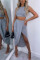Gray Fashion Sexy Sleeveless O Neck Tank Short Solid Two Pieces