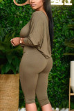 Khaki Sexy Solid pencil Long Sleeve Two Pieces