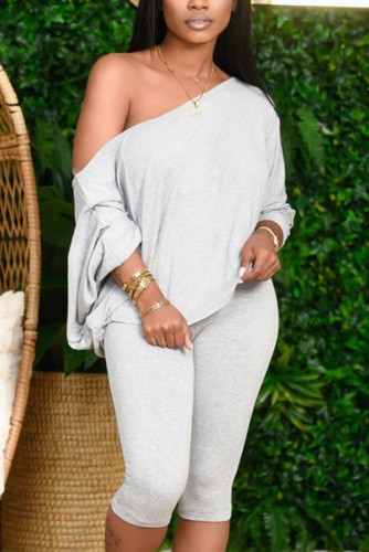 Grey Sexy Solid pencil Long Sleeve Two Pieces