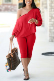 Red Sexy Solid pencil Long Sleeve Two Pieces