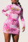 Pink Fashion Sexy Regular Sleeve Long Sleeve O Neck Long Sleeve Dress Mini Letter Print Dresses