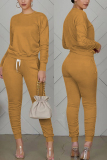 Apricot Fashion Casual Long Sleeve O Neck Regular Sleeve Regular Solid Two Pieces