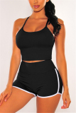 White Casual Sportswear Sleeveless Spaghetti Strap Off The Shoulder Short Solid Two Pieces
