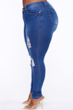 Blue Fashion Casual Solid Plus Size Jeans