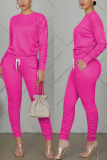 Pink Fashion Casual Long Sleeve O Neck Regular Sleeve Regular Solid Two Pieces