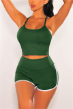 Army Green Casual Sportswear Sleeveless Spaghetti Strap Off The Shoulder Short Solid Two Pieces