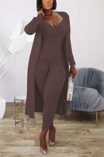 Coffee Fashion Solid pencil Long Sleeve Two Pieces