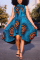 Blue Fashion Casual Off The Shoulder Sleeveless O Neck Asymmetrical Knee Length Print Dresses