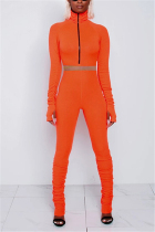 Orange Fashion Casual Long Sleeve Turtleneck Regular Sleeve Short Solid Two Pieces